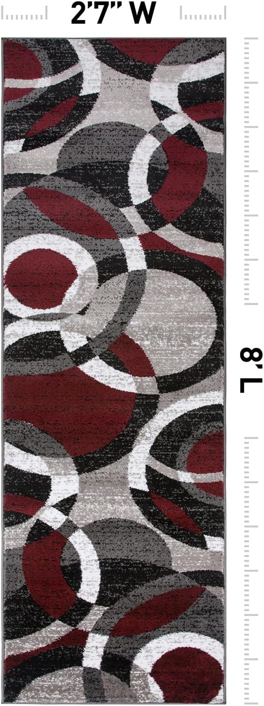 Rugshop Abstract Circles Contemporary High Traffic Runner Rug Red 2'7" x 8' | Fade Resistant, Living Room, Bedroom, Dining Room, Home Office, Kitchen, Entryway, Hallway, Nursery, Kids Room