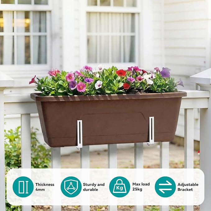 Adjustable Planter Box Brackets,Enhanced Bottom Support,Universal Outdoor Hanging Brackets,Flower Box Brackets for Fence Railings, Windowsill, Patio, Garden,Balcony. (8, White)