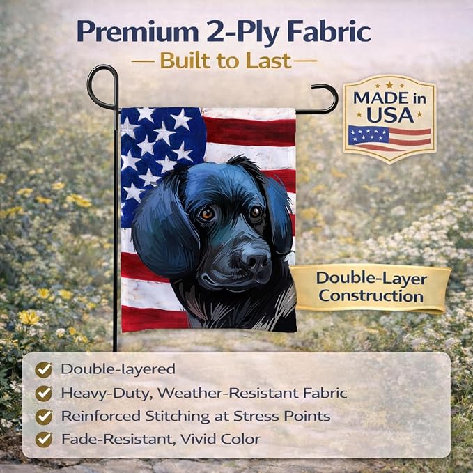 Caroline's Treasures CK6723GF Stabyhoun Dog American Flag Garden Flag Mailbox Flag Decorative Yard Flag Banner Outside Patio Artwork Yard Flower Beds, Garden Size, Multicolor