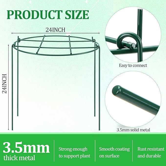 Novabright 1 Pcs 24" H x 24" D Large Peony Cage and Support Grow Through Plant Supports Round Garden Flower Stake Plants Ring Hoop for Outdoor Floral Tomato Vegetable Improve Planting Success Rate