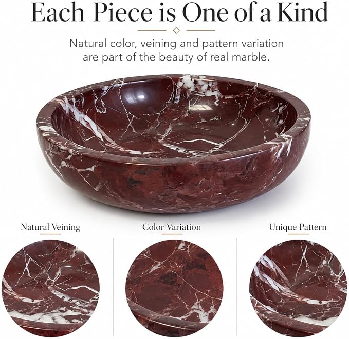 Purple Red Marble Decorative Bowl, 5.9 Inch | Natural Stone Bowl for Keys, Jewelry, Candle, Vanity, Dresser, Entryway and Coffee Table Decor