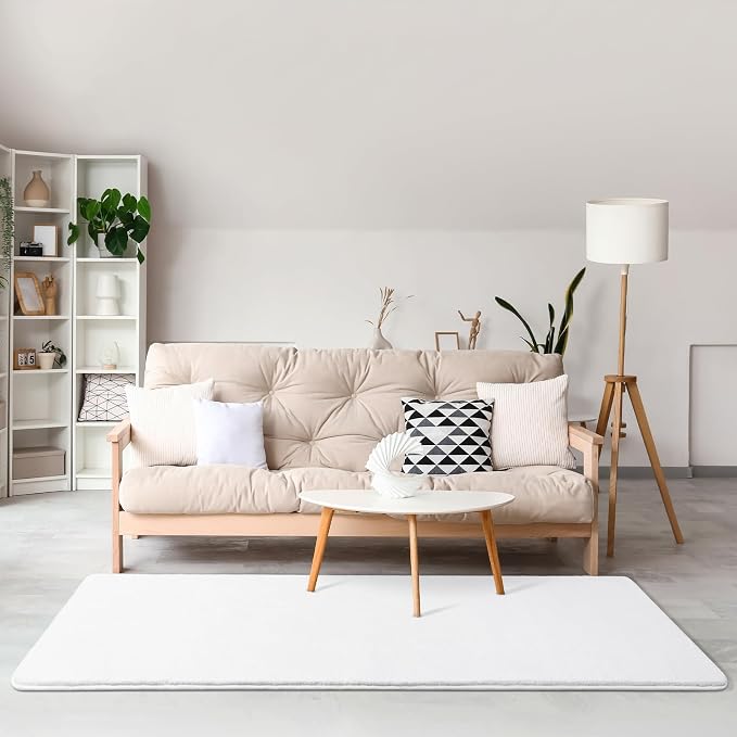 Amearea Modern Soft Hallway Runner Rug, 2x6 Feet White Washable Runner Rugs | Fluffy Bedroom Bedside Rugs, Indoor Non Slip Memory Foam Rug Carpet for Hallway Entrance Kitchen Living Room Decor