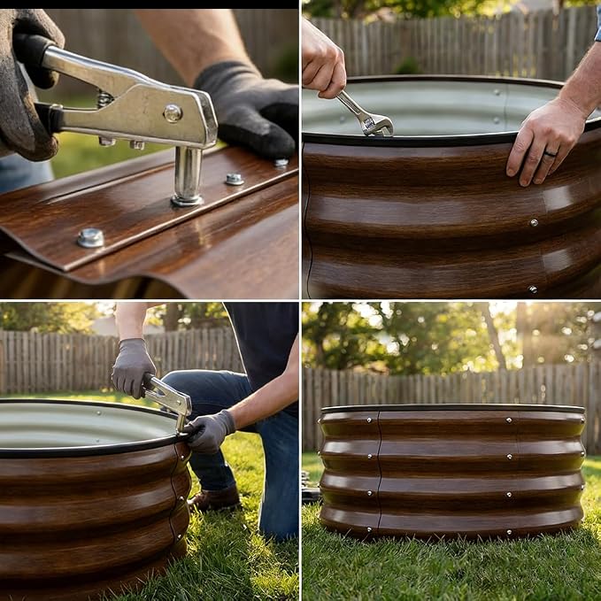 COMHOMA 2 Pack Round Raised Garden Bed 2x2x1ft,Galvanized Metal Planter Box Kit for Outdoor Gardening,Vegetable Flower Herb Growing Beds with Gloves Tools,Brown