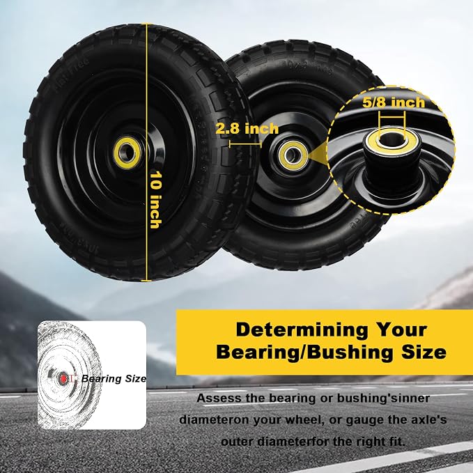 10 Inch Solid Rubber Tires, 4.10/3.50-4 Tire and Flat Free with 5/8" Bearings, 2.17" Offset Hub for GOR Garden Carts, Garden Wagon Carts, Trolleys, Hand Trucks and Utility Cart(4 Pack)