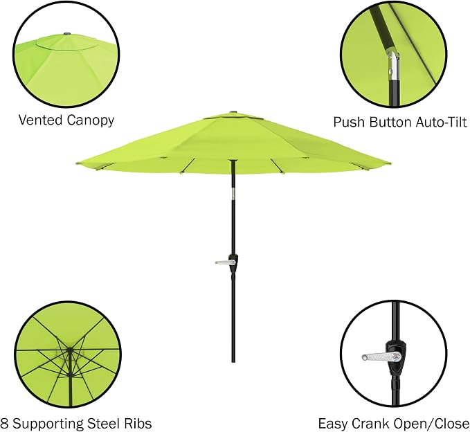 Pure Garden Patio Umbrella with Auto Tilt 10ft Easy Crank Sun Shade with 19lb Weighted Base for Deck, Outdoor Furniture, or Pool (Lime)