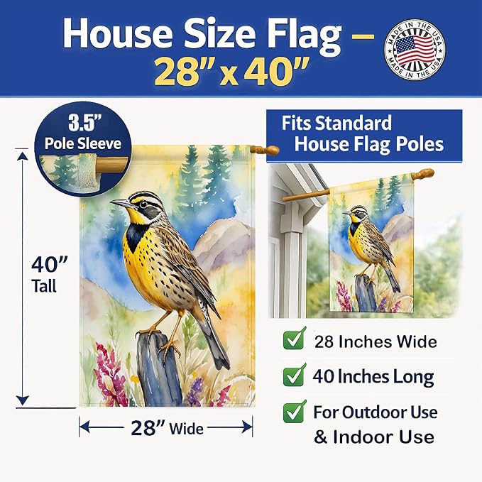 Caroline's Treasures Oregon Western Meadowlark House Flag Large Porch Sleeve Pole Decorative Outside Yard Banner Artwork Wall Hanging, Polyester, House Size, Multicolor