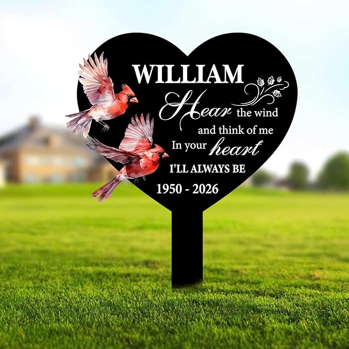 Personalized Cardinal Garden Sign with Stakes, Custom Name Sign, Yard Metal Decor Outdoor, Memorial Gift for Mom, Garden Plaque Sympathy Gifts, loss loved Ones Cardinal Sign