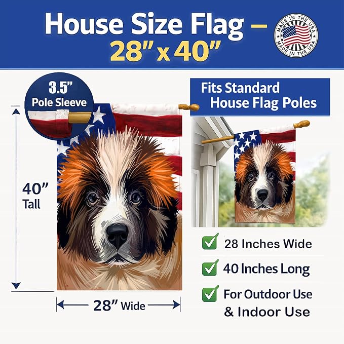 Caroline's Treasures CK6622CHF Moscow Watchdog Dog American Flag House Flag Large Porch Sleeve Pole Decorative Outside Yard Banner Artwork Wall Hanging, Polyester, House Size, Multicolor