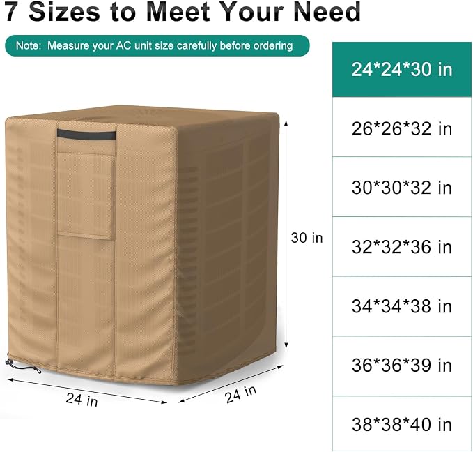 Central Large Air Conditioner Cover for Outside Units, Waterproof & Windproof Outdoor AC Units Cover Brown (24"x24"x30" Inch)