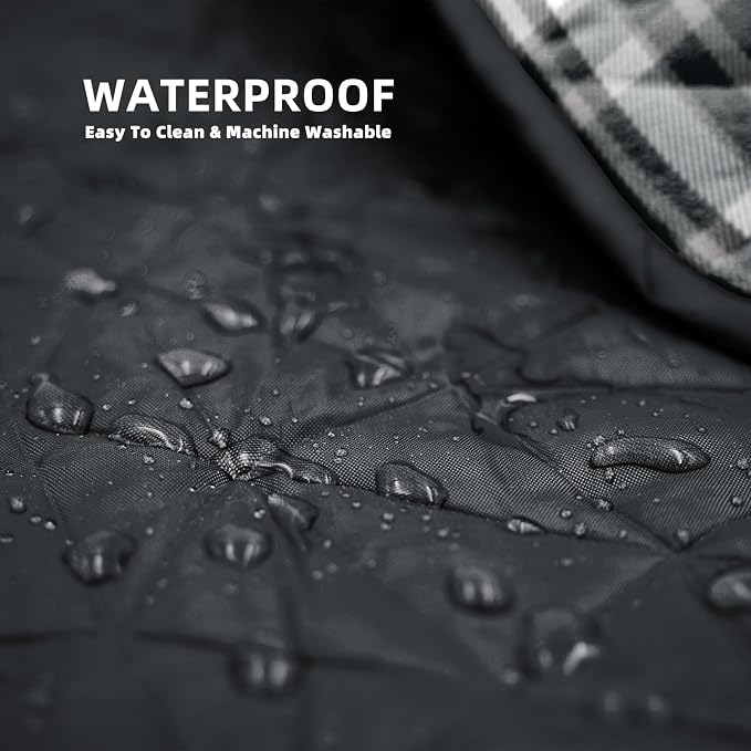 Large Waterproof Outdoor Blanket Thick Fleece 80" x 58" | Windproof Stadium Blanket, Wearable Poncho, Machine Washable for Camping, Car, Pet, Picnics - Black Check