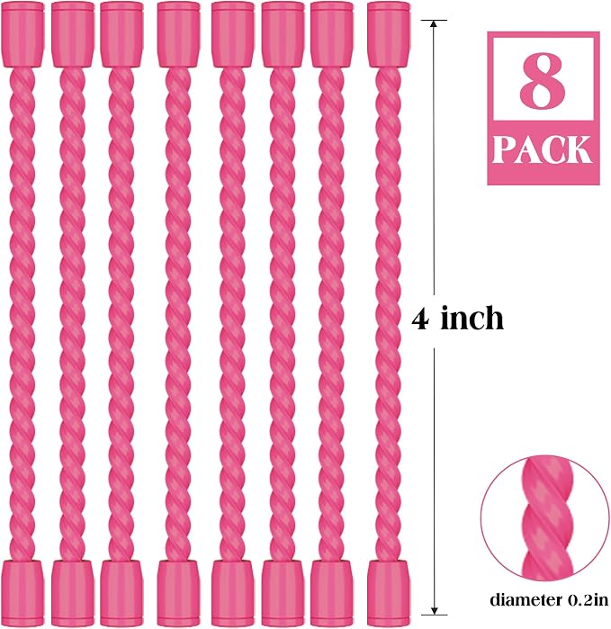 8PCS 4-Inch Silicone Cable Ties, Bendable Rubber Twist Ties, Reusable Twist Ties for Cords, gear ties for Organizing, Bundling (Pink)