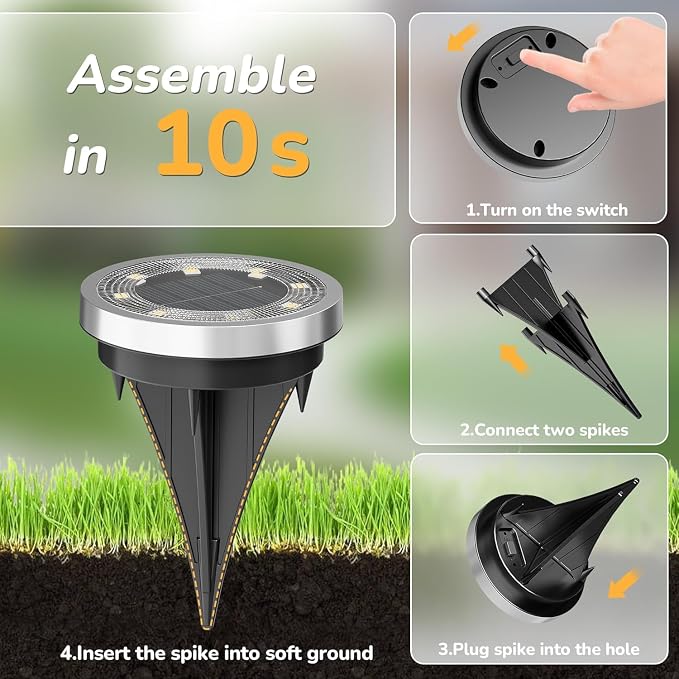INCX Solar Ground Lights, 10 Pack Solars Light Outdoor Waterproof, Solar Garden Lights Landscape Lighting for Patio Pathway Lawn Yard Deck Driveway Walkway, Cold White