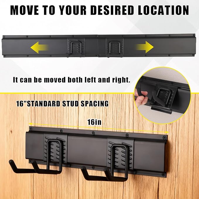 Garvee 48 Inch Garage Tool Organizer Wall Mount, Heavy Duty Garden Tool Storage Organization with 8 Adjustable Hooks, 13 Pack Yard shed Tool Organizer System for Shovel Rake Broom Ladders