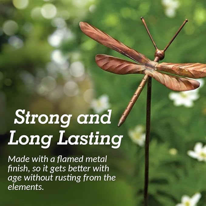 Flamed Copper Dragonfly Garden Ornament