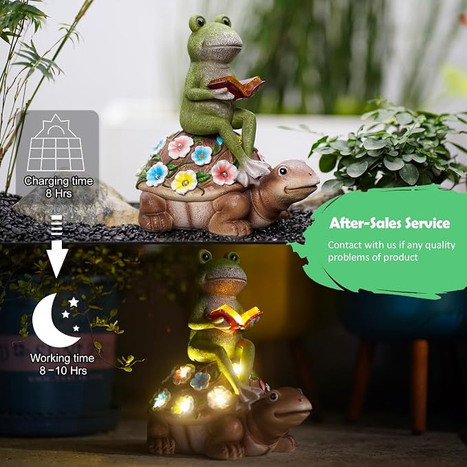 Nacome Solar Frog Riding Turtle Statue for Garden Decor | Outdoor Statues for Patio, Yard, Balcony Ornament, Turtle Gifts for Women/Mom/Grandma, Mom's Best Gift