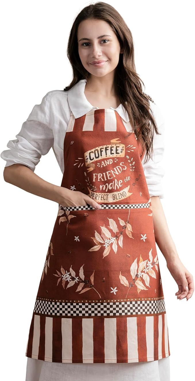 Maison d' Hermine Aprons for women with Pocket 100% Cotton (27.50"x31.50") | Adjustable Neck Strap & long ties Apron Men Chef Wedding Cooking Gardening Server Maid