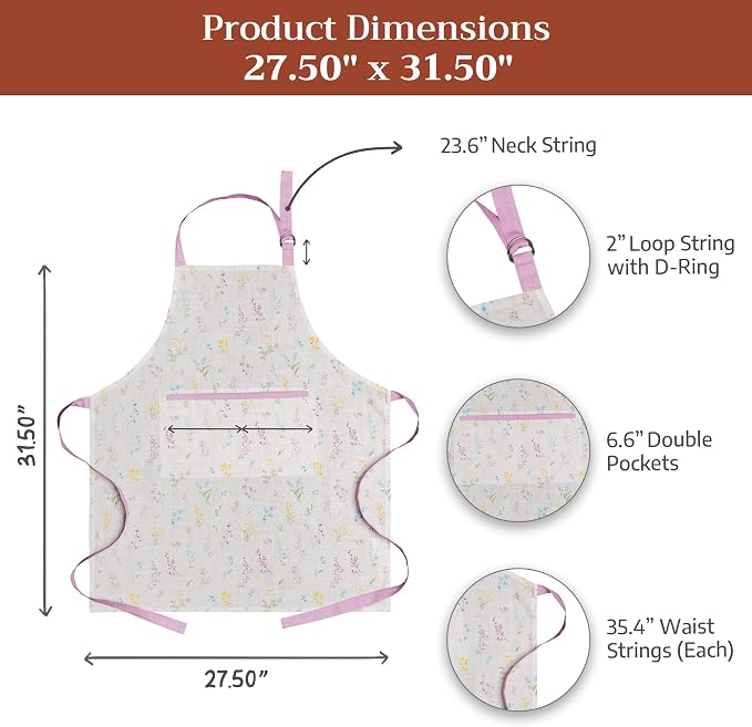 Maison d' Hermine Aprons for women with Pocket 100% Cotton (27.50"x31.50") | Adjustable Neck Strap & long ties Apron Men Chef Wedding Cooking Gardening Server Maid
