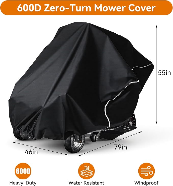 Zero Turn Mower Cover Heavy Mower Duty Riding Tractor Covers Shed Outdoor Lawn Mower Storage Accessories Fits Decks up to 60", 600D Polyester Oxford