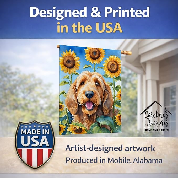 Caroline's Treasures DAC6130CHF Otterhound in Sunflowers House Flag Large Porch Sleeve Pole Decorative Outside Yard Banner Artwork Wall Hanging, Polyester, House Size, Multicolor