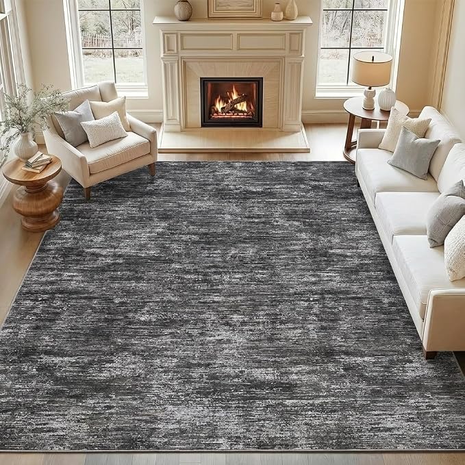 Garvee 8x10 Area Rug for Living Room Solid Color Area Rugs, Dark Grey | Machine Washable Non Slip Modern Neutral Non Shedding Stain Resistant Low Pile Soft Rug for Dining Room Nursery Bedroom