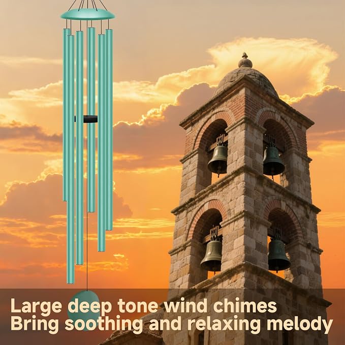 66" Extra Large Wind Chimes for Outside Deep Tone,6 Thick and Bold Aluminum Tubes Tuned Relaxing Melody Wind Chime,Big Wind Chimes for Garden Patio Decor, Great Gift Idea for Mother's Day(Ocean Blue)