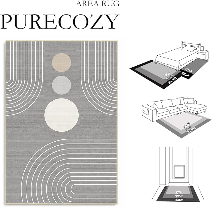 Area Rug 5x7 Boho Modern Minimalist Geometric Abstract Rug Grey Mid Century Modern Rug for Living Room Machine Washable Non-Slip Printed Low Pile Indoor Carpet for Bedroom Dining Room Office Gray
