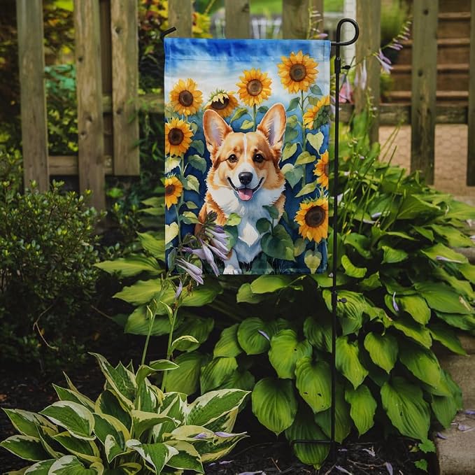 Caroline's Treasures DAC6062GF Corgi in Sunflowers Garden Flag Mailbox Flag Decorative Yard Flag Banner Outside Patio Artwork Yard Flower Beds, Garden Size, Multicolor