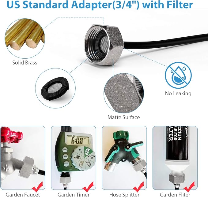 lifeegrn Misters for Outside Patio, Outdoor Misting System for Patio, 60 FT Misting Line+15 Mist Nozzles+3/4" Brass Adapter, Outdoor Mister System for Patio Garden Trampoline Greenhouse