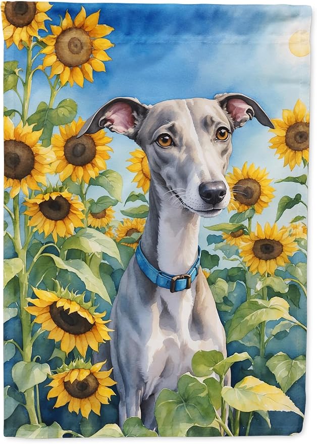 Caroline's Treasures DAC6176GF Whippet in Sunflowers Garden Flag Mailbox Flag Decorative Yard Flag Banner Outside Patio Artwork Yard Flower Beds, Garden Size, Multicolor