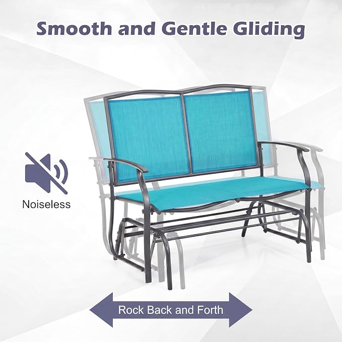 Tangkula 2-Person Patio Swing Glider Bench, Outdoor Rocker Glider Loveseat Chair W/Heavy-Duty Steel Frame, Breathable Seat Fabric, Rocking Lounge Chair for Poolside, Garden, Backyard (Turquoise)