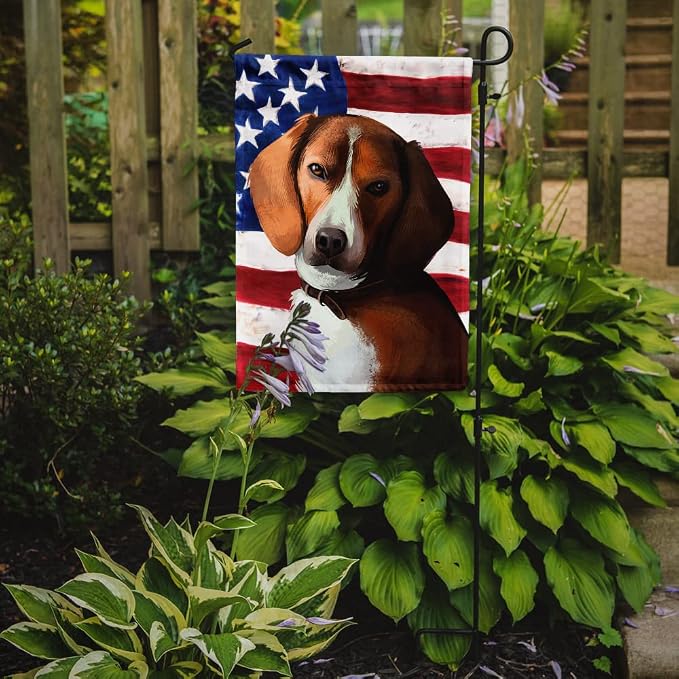 Caroline's Treasures CK6399GF American Foxhound Dog American Flag Garden Flag Mailbox Flag Decorative Yard Flag Banner Outside Patio Artwork Yard Flower Beds, Garden Size, Multicolor