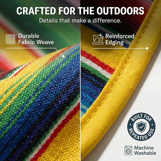 80"x80" XL Mexican Style Beach & Picnic Blanket, Sandproof Waterproof, 3-Layer Mat, Easy Fold