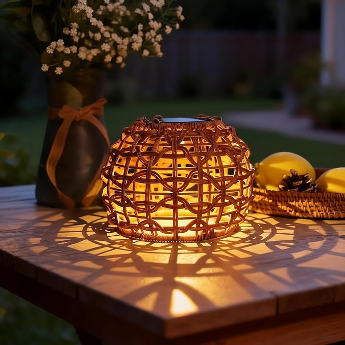 2 Pack Solar Lanterns Outdoor Waterproof, Hanging Solar Lights for Outside with Upgraded Bright LED, Boho Rattan Lantern, Outdoor Chandelier Lights for Garden, Yard, Porch, Patio, Backyard, Gifts