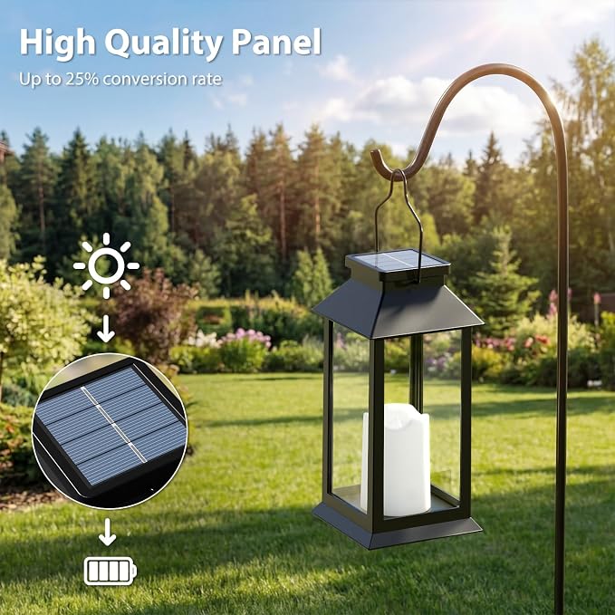 Otdair 4 Pack Solar Lanterns Outdoor Waterproof, 8.62" Solar Lantern with Glass Retro LED Flickering Flameless Candle,Lanterns Decorative Outdoor for Gift, Yard, Garden, Patio, Balcony,Porch, Party