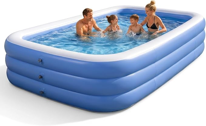 Title Inflatable Swimming Pool for Adults and Kids 112"×65"×20", Thickened PVC Blow Up Family Pool with Electric Pump, 3 Air Chambers, Outdoor Backyard Garden Summer