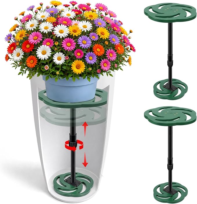 KJX 2 Pack Adjustable Height Plant Risers for Inside Pots, 17.5-32" Planter Inserts for Large Tall Taper Planters, Plastic Pot Fillers for Indoor/Outdoor Planters(6" 8" 10" Base or Top)
