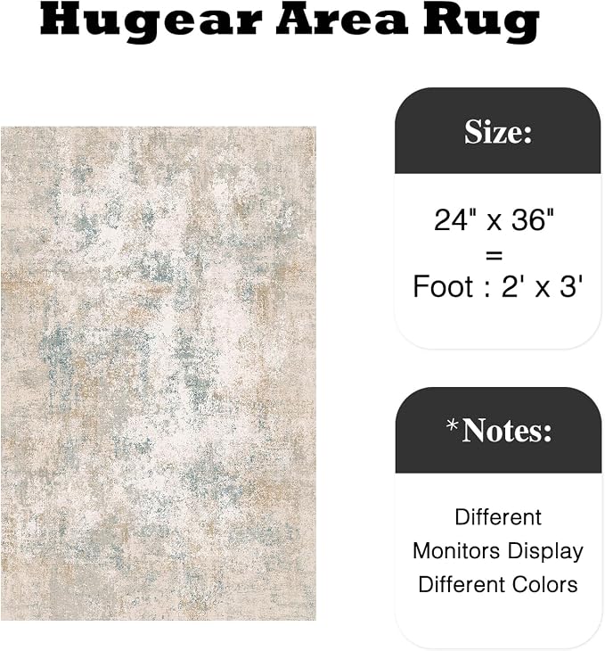 2x3 Beige Blue Modern Abstract Washable Area Rug for Entryway | Low Pile, Non Slip, Modern Abstract Style, Soft Indoor Rug for Entryway, Kitchen, Bathroom, Door Mat, Home Decor