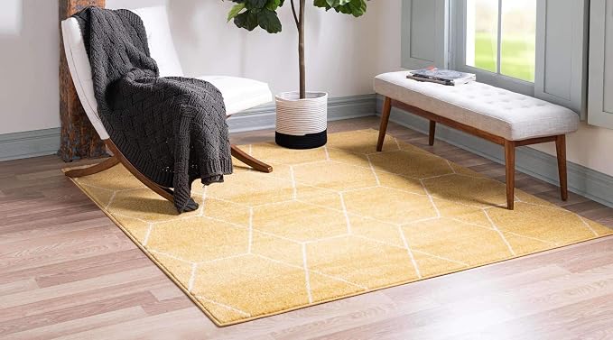 Unique Loom Trellis Frieze Collection Area Rug - Geometric (6' Square, Yellow/ Ivory)