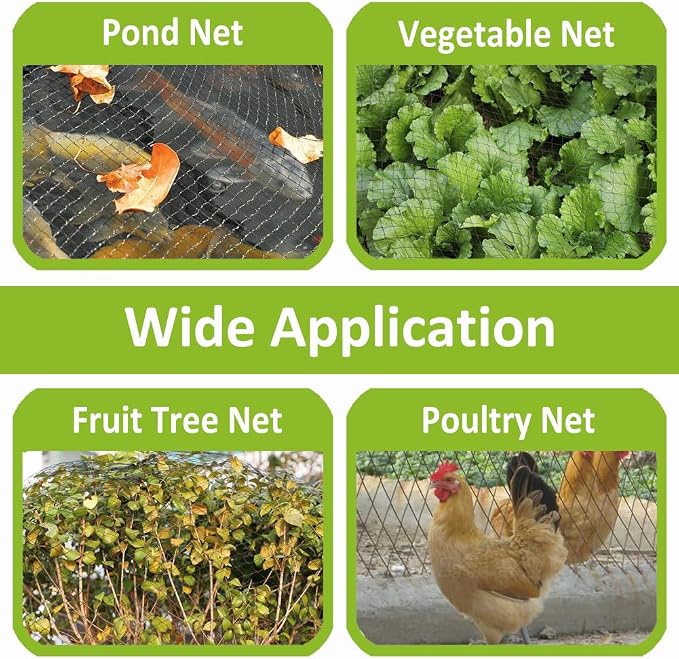 50x50ft Bird Netting, 1 inch Mesh, Heavy Duty Garden Netting for Fruit Trees, Blueberry Bushes, Vegetables, Extra Strong Woven Mesh Against Birds, Deer, Squirrels, Poultry and Other Animals