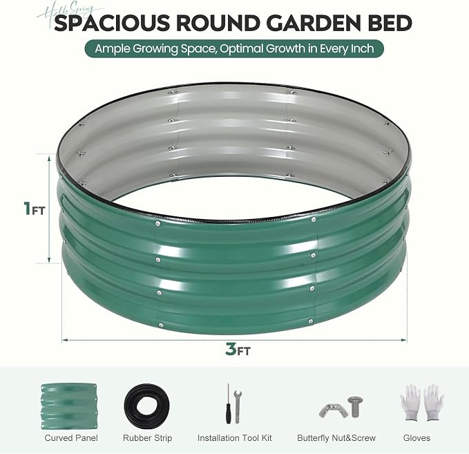 Galvanized Raised Garden Bed Outdoor, Round Metal Planter Boxes 2 Pcs, 3x3x1ft Steel Raised Bed Kit for Planting Vegetables, Fruits, Flowers(LotusGreen)