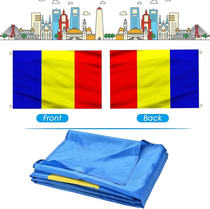 AhfuLife 2 Pcs Romania Flag 3x5 Ft, Large Romania National Flags foe Outside - Double Side with Brass Eyelets for Olympic Party Decorations, Bar Garden Street Decoration Indoor Outdoor