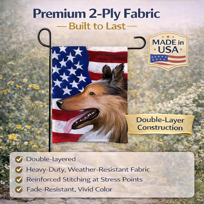 Caroline's Treasures CK6493GF Collie Smooth Dog American Flag Garden Flag Mailbox Flag Decorative Yard Flag Banner Outside Patio Artwork Yard Flower Beds, Garden Size, Multicolor
