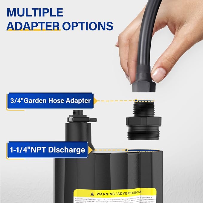 Acquaer Submersible Water Pump 1/6 HP Sump Pump Thermoplastic Utility Pump Small Electric Water Pump 1750GPH Water Remove for Basement Hot Tubs Garden Pool Cover Draining with 10 ft Cord | Thermoplastic Utility Pump Electric Water Pump Water Remove for...