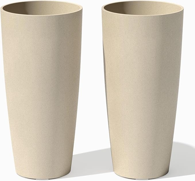Veradek Mason Series Vega Planter - Round Tall Planter for Indoor or Outdoor Porch/Patio | Made from Plastic-Stone Composite with Drainage Holes | Modern Décor for, Flowers, Interior Plants