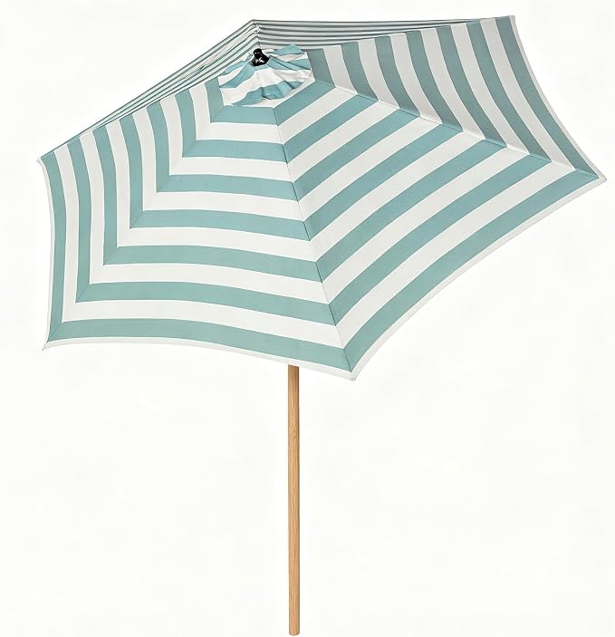 Tempera Striped Patio Umbrellas Outdoor Table Market Umbrellas with Crank & Pust Button Tilt|Auto-Tilt, 8 Steel Ribs, High Color-Fastness Canopy