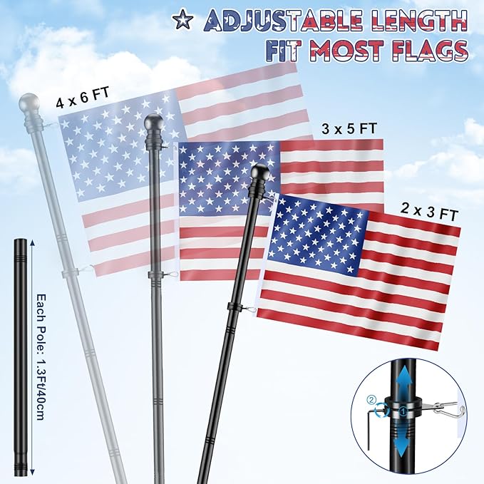 House Flag Pole, REERON 5 FT Metal Spinning Flag Poles Kit, 1" Tangle Free Stainless Steel Flagpole with 360° Flagpole Rings for Outside House Porch Residential Wall Mount for 3x5 Flag,Without Bracket