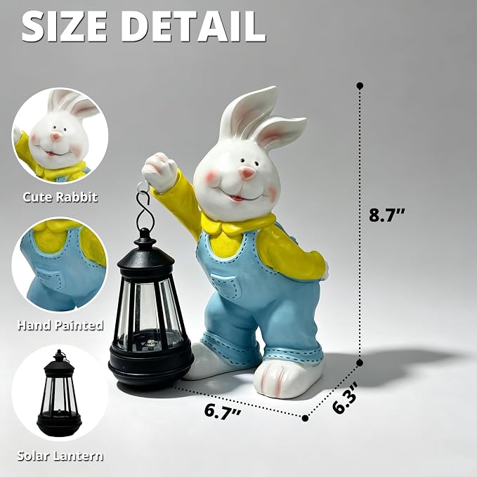 Outdoor Bunny Statue Solar Lantern for Garden Yard Lawn Patio White Rabbit Figurine Decorations Housewarming for Mom Grandma Women