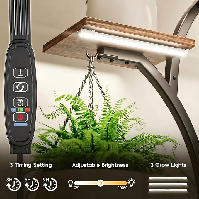 Elbourn 8 Tiered 60" Tall Plant Stand Indoor Shelf with Grow Lights (Brown) | Corner Shelf Decor