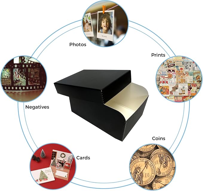 Lineco 4x6 Photo Storage Box, with 12 Envelope, 5.5x7.5x11, Black, 2 Pack | Holds Up to 1000 3.5" x 5", or 4" x 6" Pictures, Metal Edge, Archival Organizer for Cards, Prints, Stickers, Stamps, Seeds
