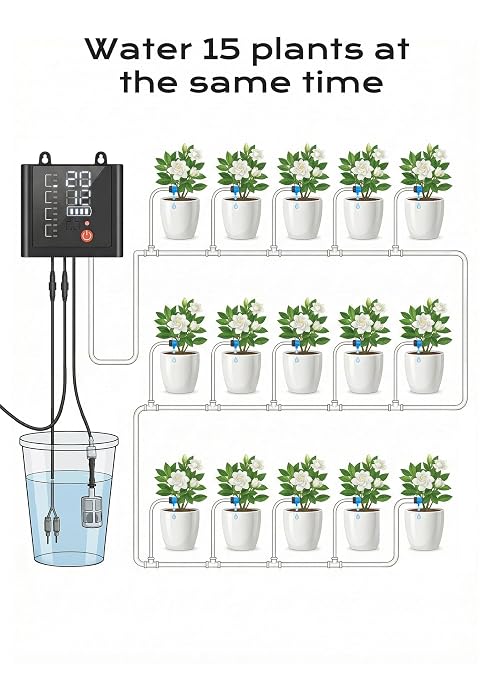 Solar Drip Irrigation System with USB Charging, 49FT Plant Watering Devices for 15 Potted Plants, Automatic Watering System IP44 Waterproof 2200mAh for Garden Farm Greenhouse(Black)
